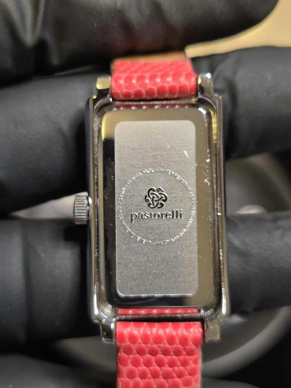 Pastorelli Red Rectangular Dial Watch with Red Textured Strap